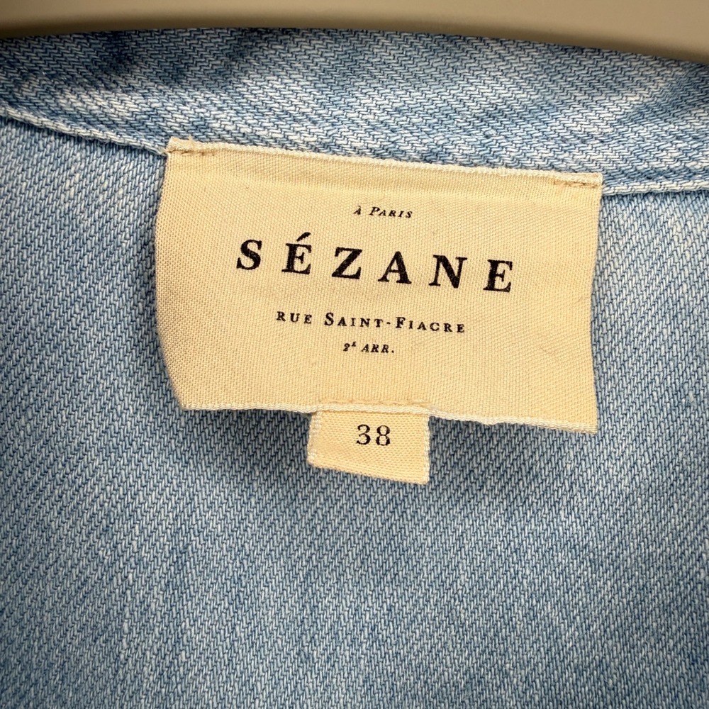 SEZANE Light Wash Denim Chambray Button Down Max Shirt Size 38 Medium - Picture 2 of 8